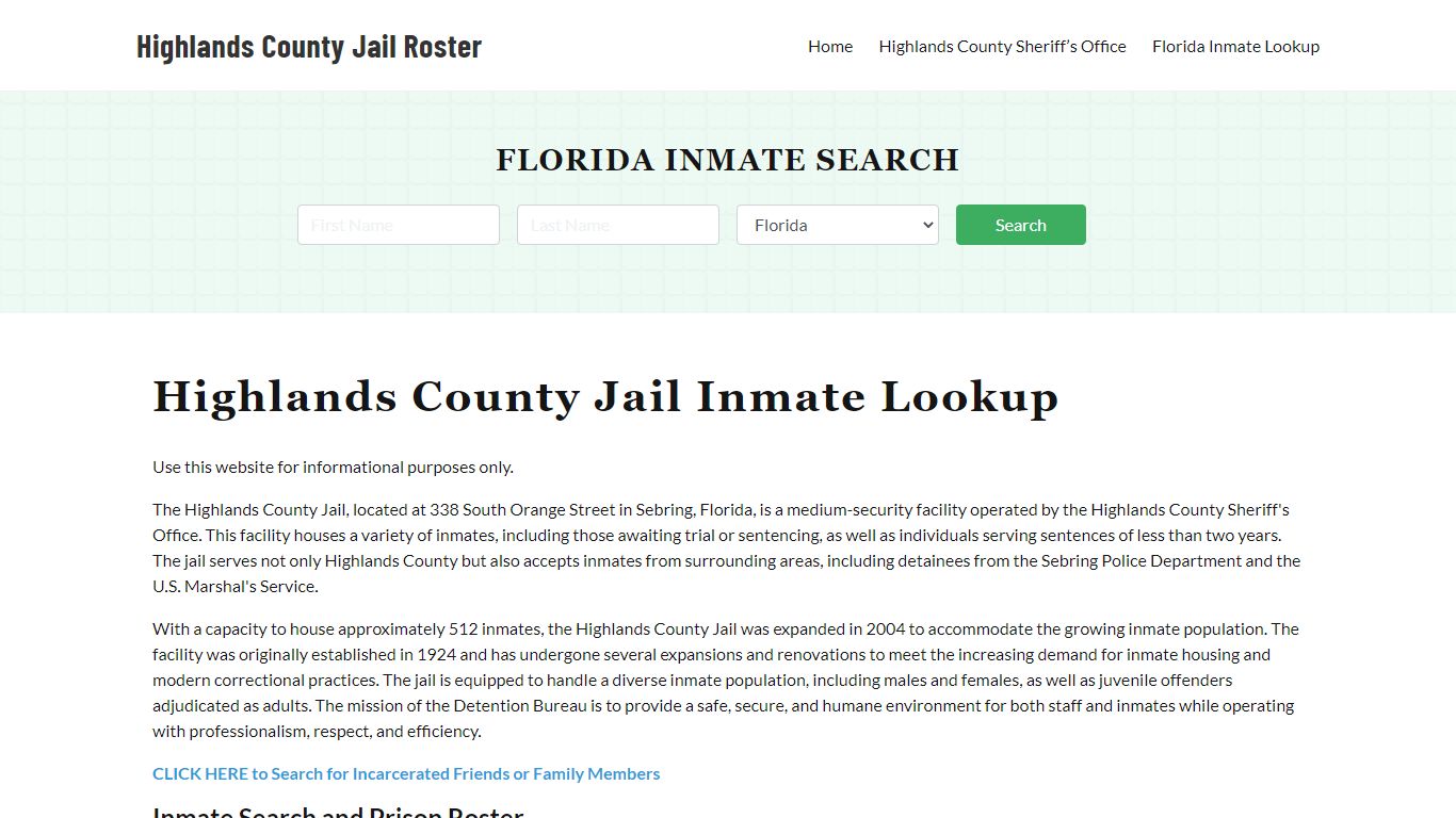 Highlands County Jail Roster Lookup, FL, Inmate Search