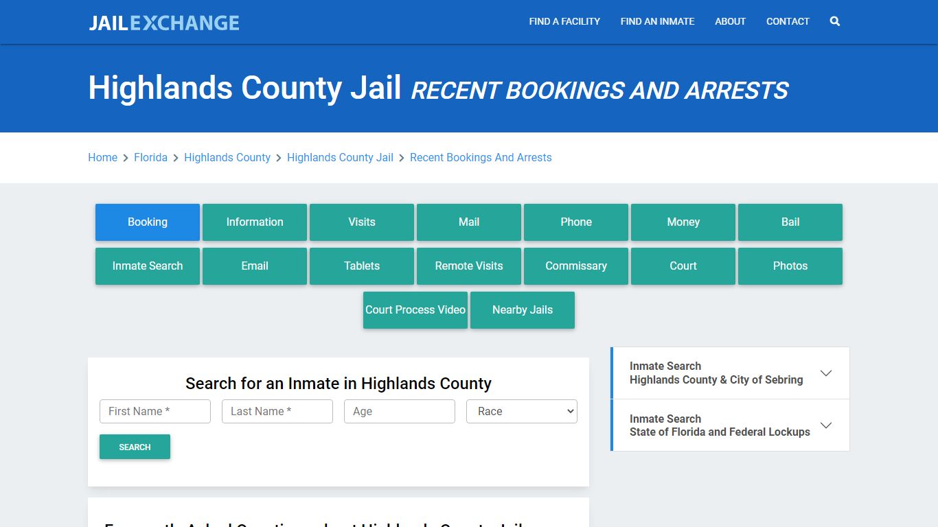 Highlands County Jail Recent Bookings And Arrests - Jail Exchange