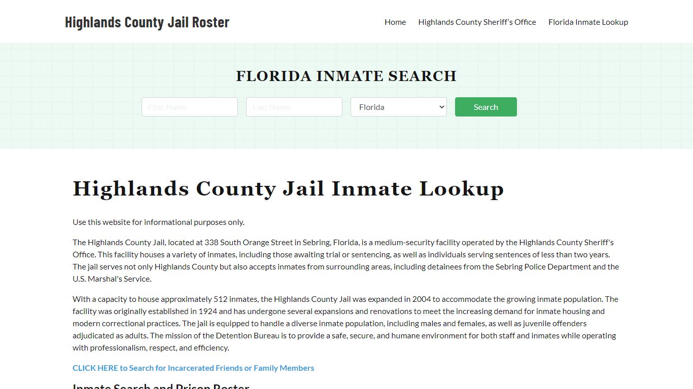 Highlands County Jail Roster Lookup, FL, Inmate Search